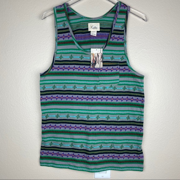 🆕 UO Men's Green Koto Jacquard Tank Top Size S - Picture 2 of 8